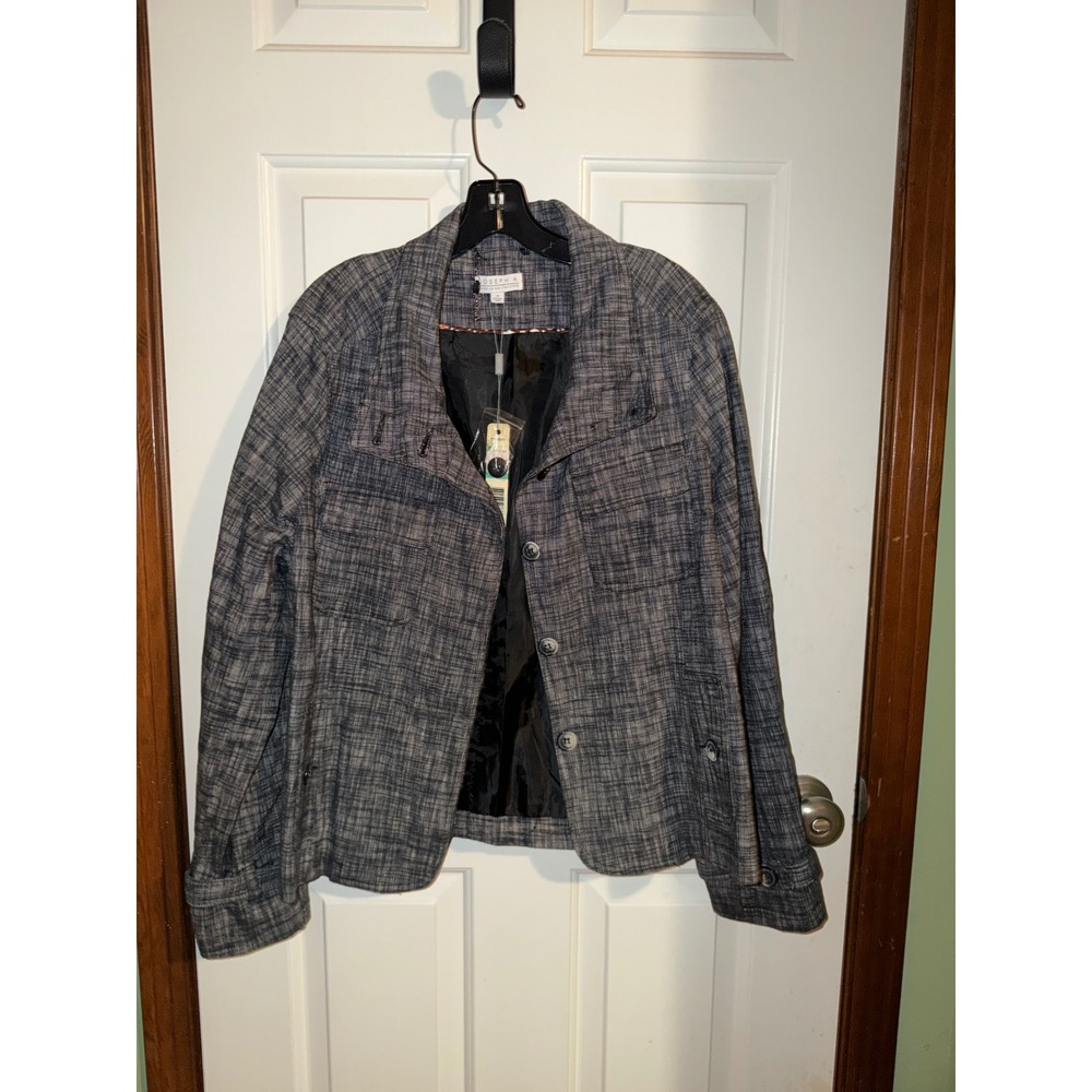 Joseph A. Womens Grey Textured Utility Jacket Button Front Lined Blazer Coat NWT